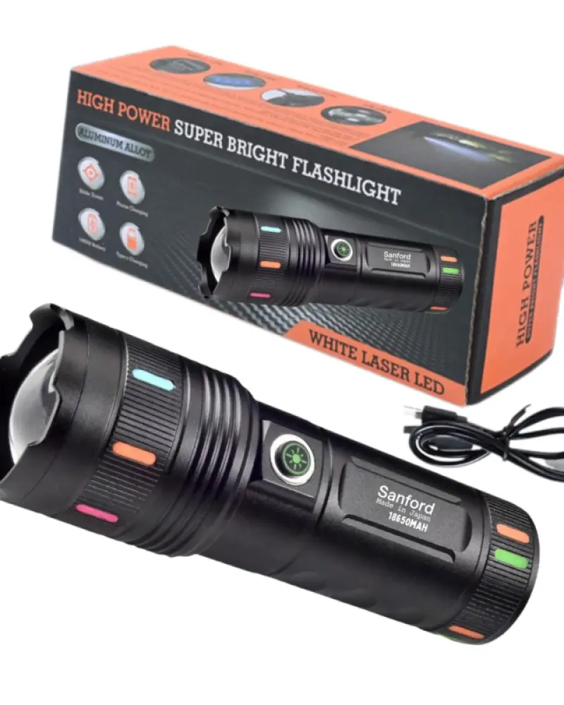 Sanford Super Bright White Laser LED Flashlight – 30500mAh High Capacity Battery